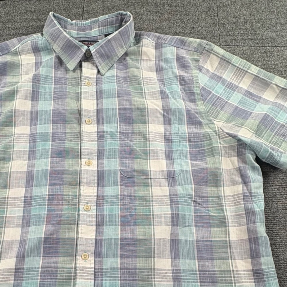 Roundtree & Yorke Mens XL Blue Green Plaid Modal Blend Short Sleeve Button Up